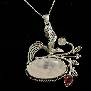 Bird Rose Quartz / Pink Topaz Gemstone Necklace.